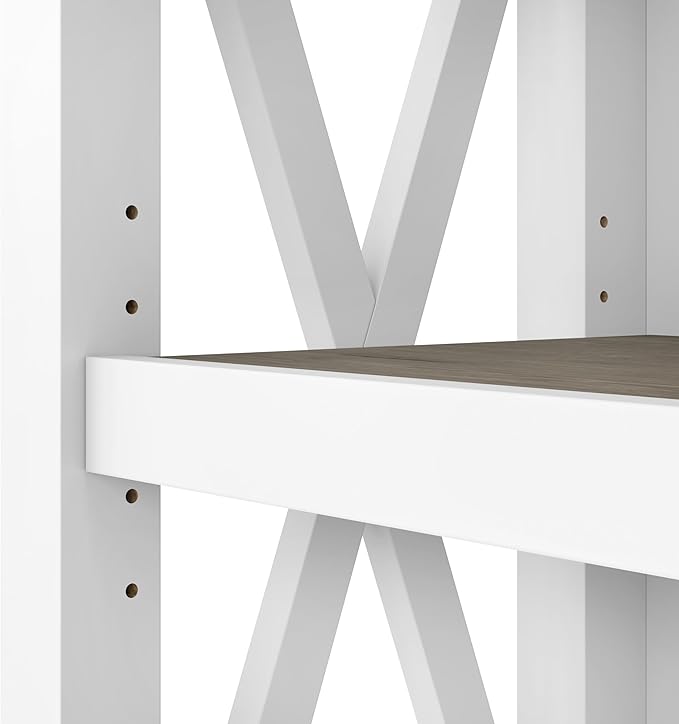 Bush Furniture Tall 5 Shelf Bookcase for Living Room or Home Office, Large Bookshelf, Modern Farmhouse Style, Key West Collection, Pure White and Shiplap Gray