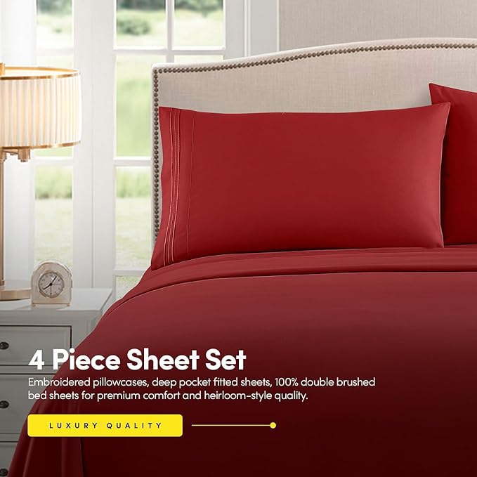 Supreme Collection Twin Red Twin Sheet Set - 3 Piece Bed Sheets and Pillowcase Set - Extra Soft, Deep Pocket Sheets, Elastic Corner Straps
