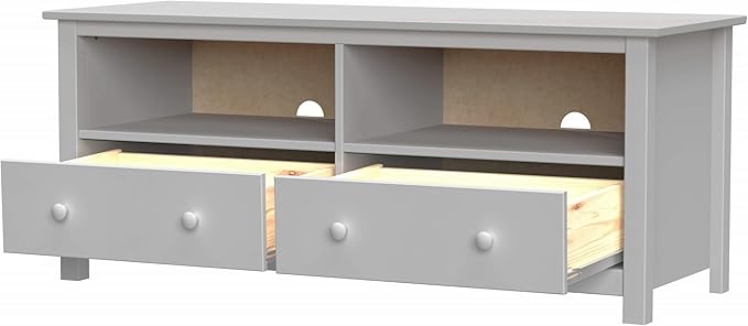 Handcrafted Solid Oak TV Stand Entertainment Center - Elegant Gray Media Console with Spacious Storage Drawers & Open Shelves - Sturdy Wood Cabinet Fits TVs up to 55 Inches