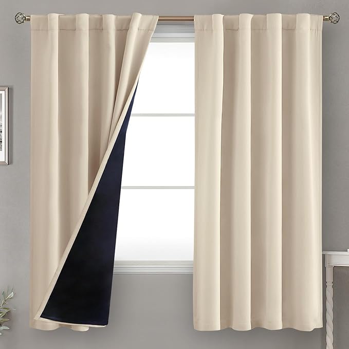 BGment Champagne Blackout Curtains 63 Inch Length with Thermal Insulated Liner, 100% Blackout Noise Reducing Room Darkening Rod Pocket and Back Tab Curtain for Bedroom, 2 Panels, Each 38 x 63 Inch