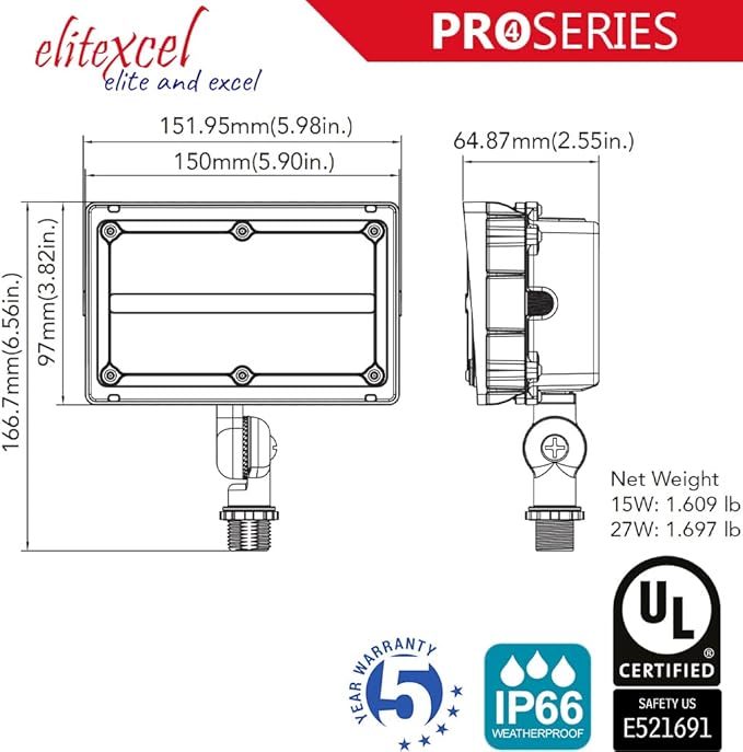 Dusk to Dawn Outdoor Landscape Lighting, Gen4 27W LED Flood Light, 3600LM 5000K Daylight 100W MH Equal Flag Pole Spotlight, 120-277V IP65 Waterproof Garage Parking Lot Security Lights