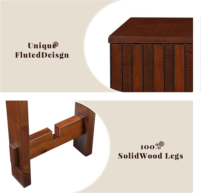 52" Console Table, Solid Wood Fluted Sofa Table Behind The Couch, Mid Century Farmhouse Entryway Table with 3 Drawers for Entrance, Hallway, Living Room, Foyer (Cherry)