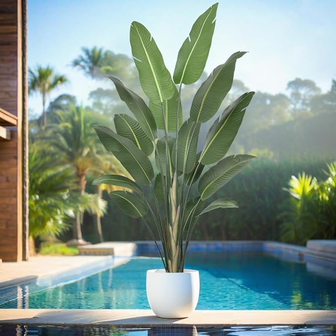 8FT Artificial Bird of Paradise Tree 94 Inch Large Faux Silk Plants Banana Leaf with 17 Trunks in Black Pot for Home Decor Living Room Office Bedroom