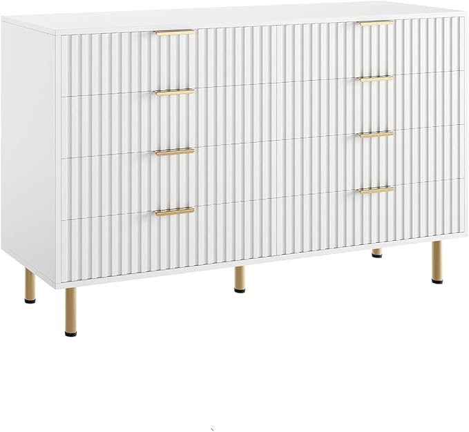 8 Drawer Dresser for Bedroom, Fluted 55" Wide Modern Chest of Drawers with Deep Drawers, Wooden Dresser Organizer for Living Room, Hallway, Kids Room, White