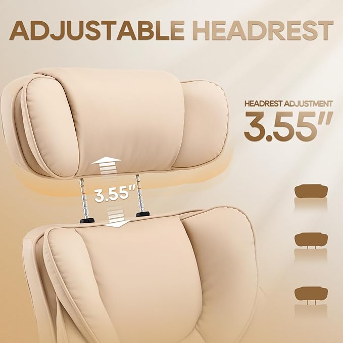 COLAMY Office Chair with Retractable Footrest, Ergonomic High Back Design Executive Computer Desk Chair with Removable Lumbar Pillow, 90-135°Reclining, Thick Bonded Leather, 2 PCs, Khaki