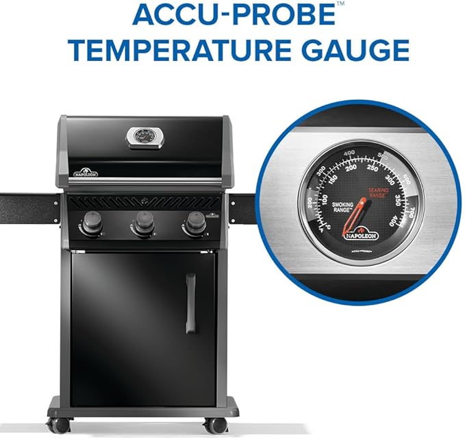 Napoleon Rogue 425 Natural Gas Grill, Black, Durable 3-Burner Outdoor BBQ