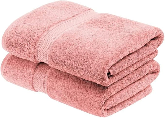 Superior Egyptian Cotton Pile Bath Towel Set of 2, Ultra Soft Luxury Towels, Thick Plush Essentials, Absorbent Heavyweight, Guest Bath, Hotel, Spa, Home Bathroom, Shower Basics, Tea Rose