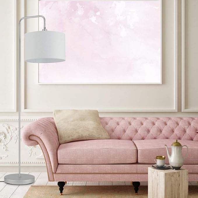 GLOBE Electric 67396 Barden 58" Floor Lamp, Silver, White Fabric Shade, On/Off Socket Rotary Switch