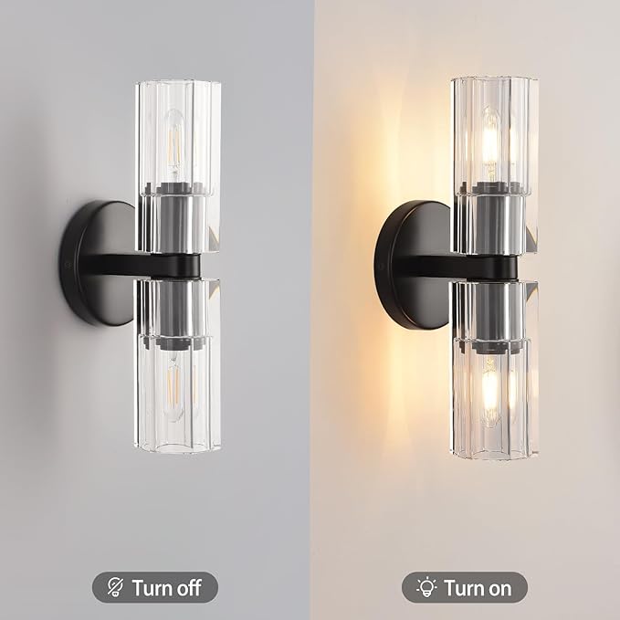 2 Light Black Crystal Wall Sconces,K9 Crystal Sconces Wall Lighting,Crystal Modern Wall Sconces Indoor Wall Light Fixtures Bedroom Wall Sconce for Bathroom,Stairway,Entryway,Hallway, Living