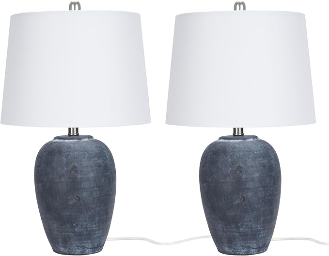 Nourison Home 23" Black Vintage Distressed Ceramic Pot Table Lamp for Bedroom, Living Room, Console, Entryway (Pack of 2)