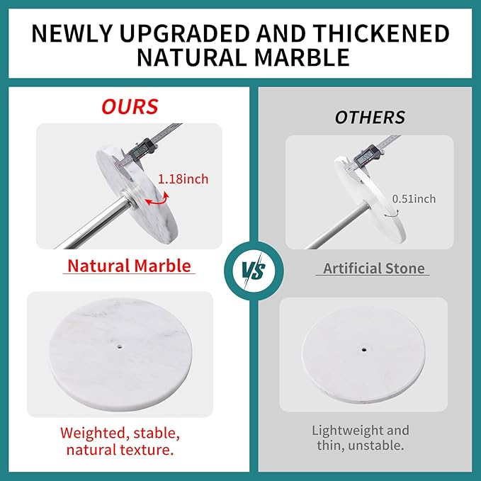 Coat Rack with Natural Marble Base, Metal Coat Racks Freestanding, Modern Coat Rack Stand with 8 Hooks, White Coat Tree Hats Hanger for Entryway, Hallway