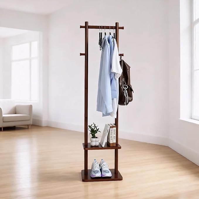 Coat Rack,Wooden Coat Rack Freestanding,Standing Coat Racks Tree Clothes Hanger Stand with Stury Base for Entryway, Livingroom, Bedroom,Easy to Assemble(Brown)