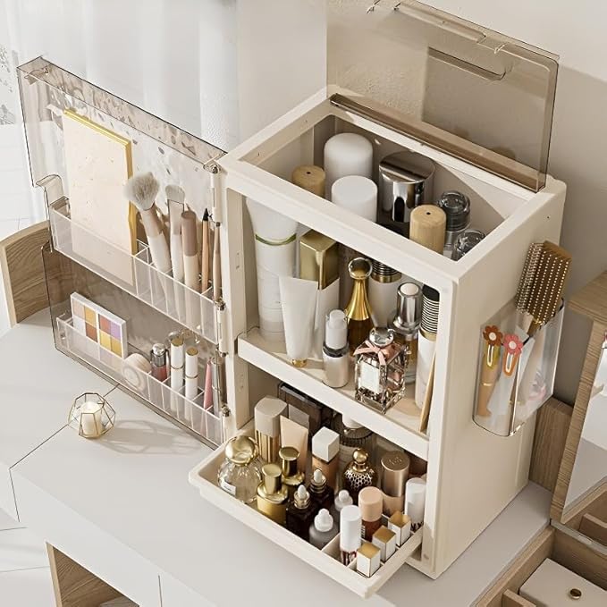 Makeup Organizer with Drawers,Skincare Organizer for Vanity,Storage Box with Cover,Large Cosmetic Display case for Dresser, Bathroom Countertop