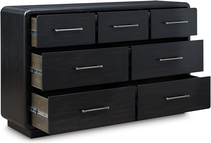 Signature Design by Ashley Rowanbeck Modern 7 Drawer Dresser with Felt-Lined Top Drawer and Safety Stop for Bedroom, Black