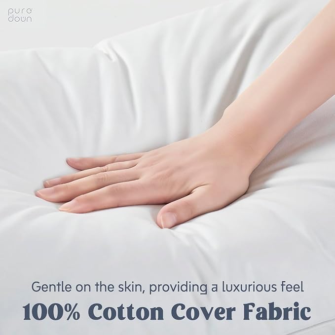 Goose Down Feather Pillows with 100% Cotton Cover, Soft Gusseted Bed Hotel Collection Pillows for Sleeping, Set of 2, Queen Size