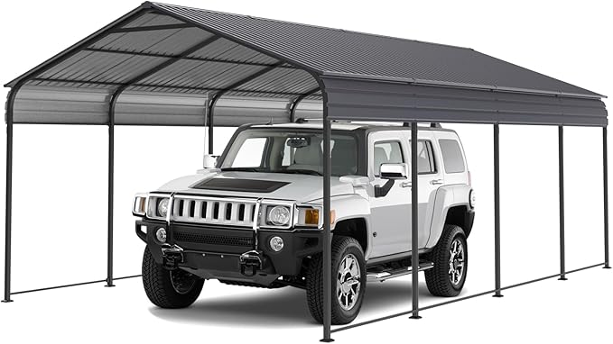 Metal Carport 12 ×20 FT Heavy Duty with Galvanized Steel Roof, Metal Garage Canopy with Galvanized Steel Roof & Frame, Car Tent Outdoor Storage Shed for Car, Boats and Truck, Gray