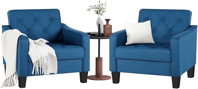 STHOUYN Living Room Chairs Accent Chairs Set of 2, Waiting Room Arm Chairs, Reading Chairs for Bedroom Comfy Club Chair Tufted, Office Small Space (2, Blue)