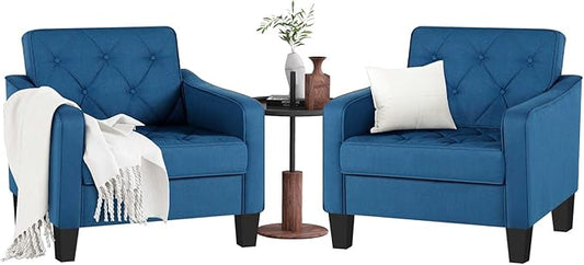 STHOUYN Living Room Chairs Accent Chairs Set of 2, Waiting Room Arm Chairs, Reading Chairs for Bedroom Comfy Club Chair Tufted, Office Small Space (2, Blue)