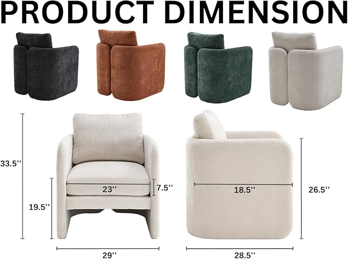 Modern Barrel Accent Chairs Set of 2, Beige Chenille Fabric Armchair for Living Room, Comfy Upholstered Reading Accent Chairs Single Sofa Chair for Bedroom Waiting Room Office, Green
