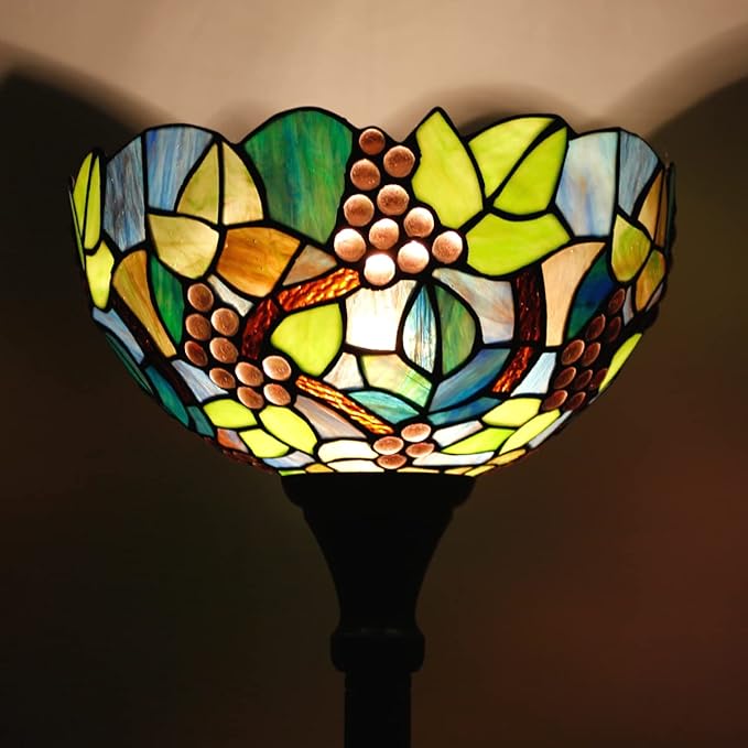 Tiffany Floor Lamp Torchiere Stained Glass Torch Lamp 12X12X67 Inch Antique Standing Corner Light (Amber Grape)