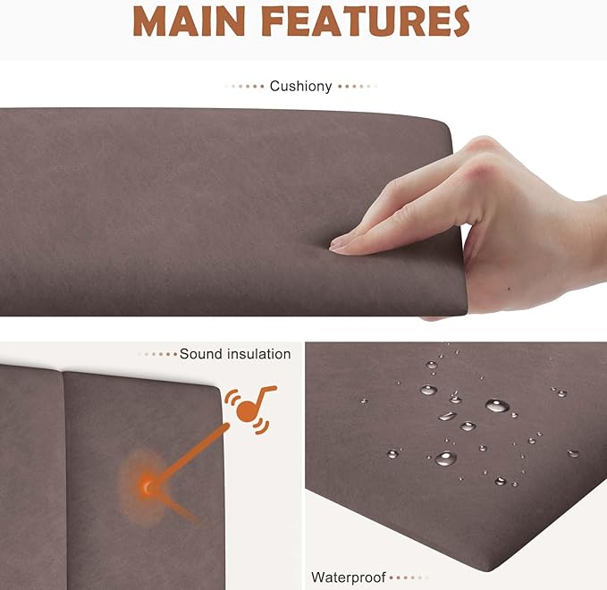 iNOW Wall Mounted Upholstered Headboard King, 3D Peel and Stick Soundproof Wall Panels, Reusable and Removable Padded Leather Bed Headboard, 12 Panels 9.84" x 23.62", Dark Skin