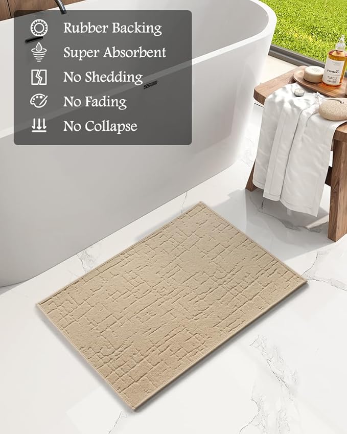 AMOAMI-Bath Mat-Absorbent Quick Dry Bathroom Floor Mats-Washable Rubber Backing Bath Mats for Bathroom Rugs Fit Under Door-Bath Rug for in Front of Sink Bathtub Shower Room, Camel 17''x24''