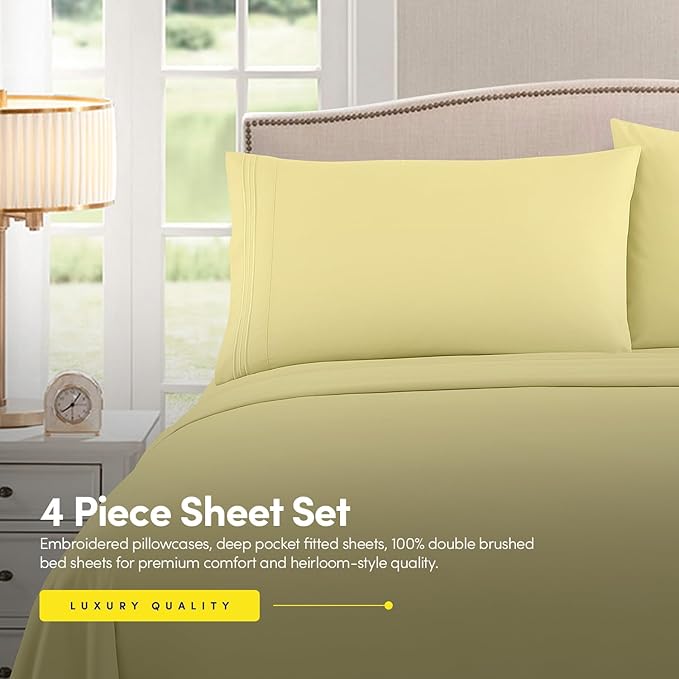 1500 Supreme Collection Full Sheet Sets Pale Yellow - Luxury Hotel Bed Sheets and Pillowcase Set for Full Mattress - Extra Soft, Elastic Corner Straps, Deep Pocket Sheets, Full Pale Yellow
