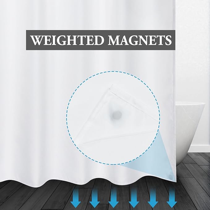 No Hook Shower Curtain with Snap in Liner - Watercolor Floral Shower Curtain - Fabric Waterproof Inner Liner, Plants Blue Flowers Modern Cloth Shower Curtains - Machine Washable, 71 x 86