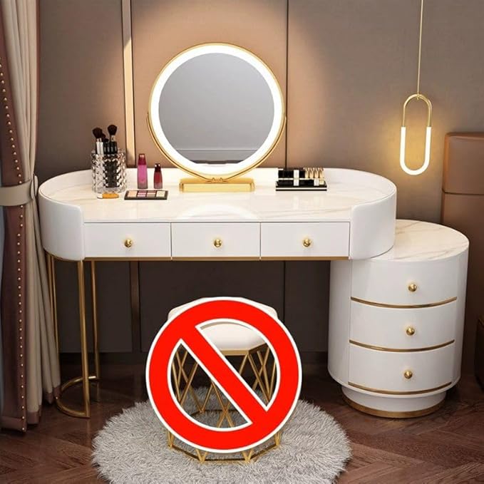 KWOKING Contemporary Make-up Vanity with Slate Stone Top & Storage Drawers Bedroom Dressing Table Storage Cabinet Integrated Table White - Makeup Vanity & Mirror 47" L x 16" W x 31" H