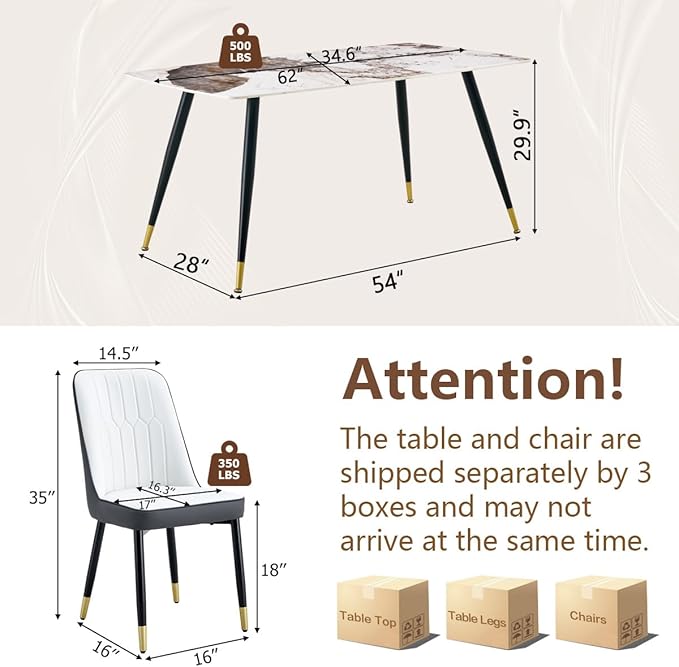 Dining Table Set for 4, Dining Room Table Set for 4, Sintered Stone Kitchen Table Top and Modern Chairs Set of 4 for Kitchen Dining Living Room