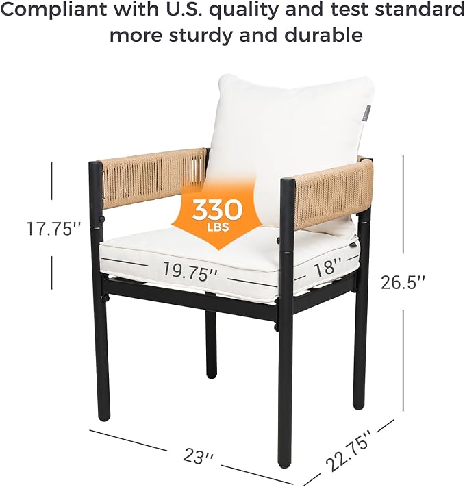 Grand patio 7-Piece Outdoor Dining Set for 6, Metal Woven Wicker Fixed Patio Chairs with Thickened Cushions & 1 Walnut-Like Aluminum Dining Table with Umbrella Hole for Backyard Deck
