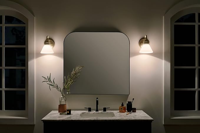 KICHLER Farum 9.5 Inch 1 Light Wall Sconce with Opal Glass in Champagne Bronze, for Fireplace, Kitchen, Bedroom, Hallway, or Vanity, (7.25" W x 9.5" H), 55153CPZ