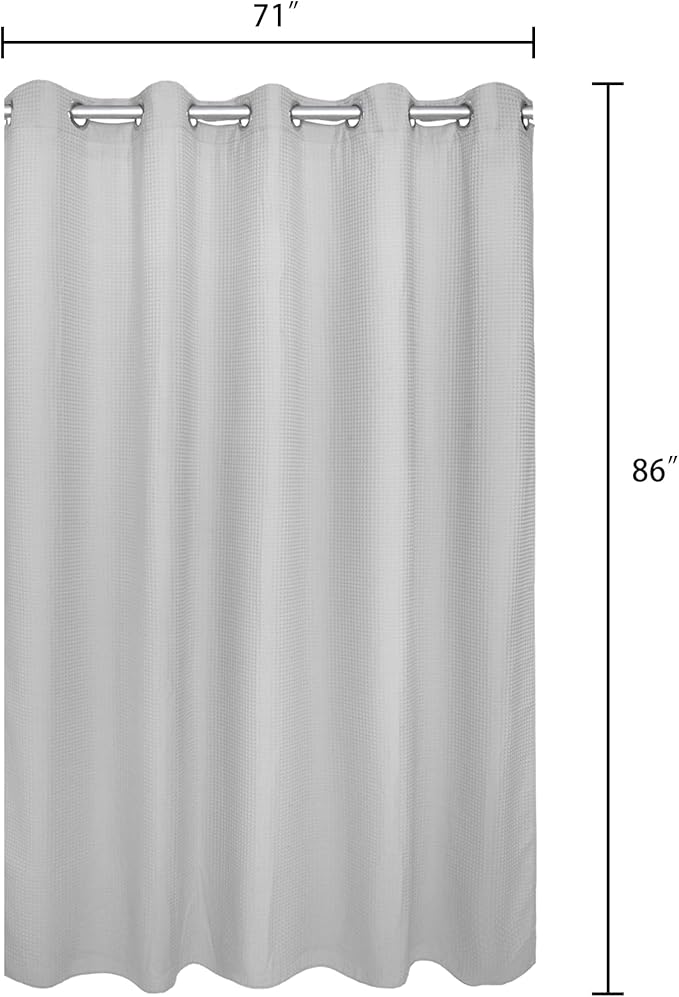 River Dream Extra-Long Waffle Weave Shower Curtain with Snap-in Liner,Cotton Blend Fabric Heavy Duty,No Hooks Needed Shower Curtain for Bathroom,Hotel Quality Shower Curtain Set,Grey,71x86 inches