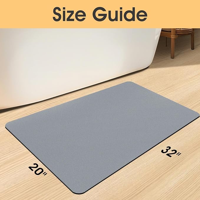 Ultra Thin Non-Slip Bath Mat Fit Under Door, Upgrade Backing Non Slip Bath Mat, Quick Dry Ultra Absorbent Bathroom Rugs, Machine Washable Bath Mats for Bathroom, Bathtub & Kitchen, Grey, 32"x20"