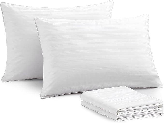 puredown Goose Feather Down Pillows, Bed Pillows for Sleeping with 2 Outer Protectors, Hotel Standard/Queen Pillows Set of 2 (Pack of 2)