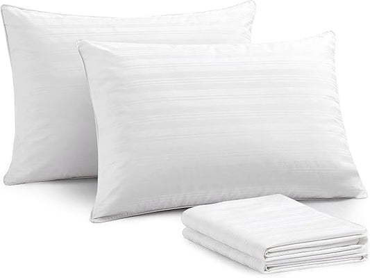 puredown Goose Feather Down Pillows, Bed Pillows for Sleeping with 2 Outer Protectors, Hotel Standard/Queen Pillows Set of 2 (Pack of 2)