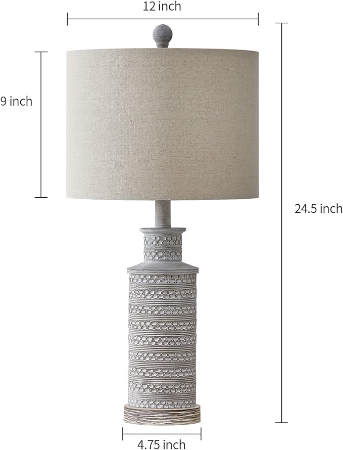BOBOMOMO 24.5" Farmhouse Rustic Retro 24.5'' Table Lamp Set of 2 for Bedroom Living Room Traditional Nightstand End Table Lamps