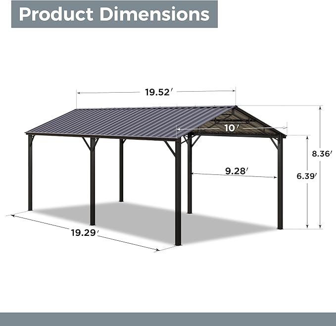 GREEN PARTY 10 x 20 ft Metal Carport Kits with Galvanized Steel Roof, Heavy Duty Metal Carport Canopy, Outdoor Car Tent Metal Garage Shelter for Car, SUV, Truck and Boats, Grey