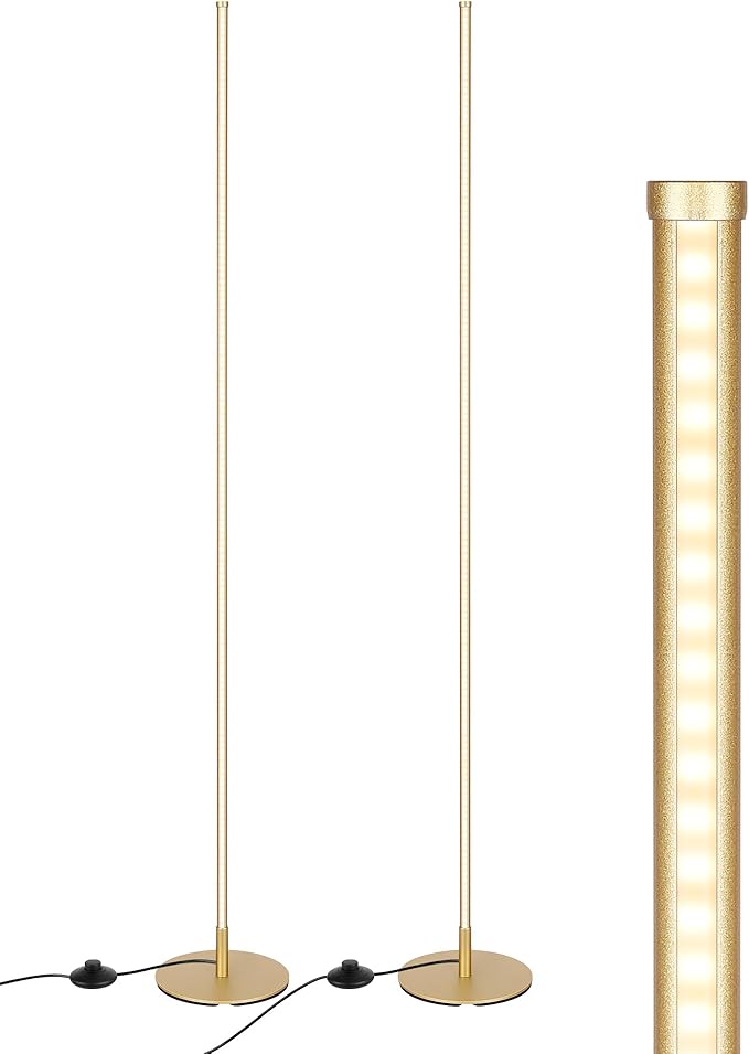 DEWENWILS Floor Lamps for Living Room, Set of 2 LED Corner Light Works with Foot Switch, 1100 LM Dimmable Floor Lamp with 3000K Warm White, 57.5" Standing Lamp for Living Room, Bedroom, Office (Gold)
