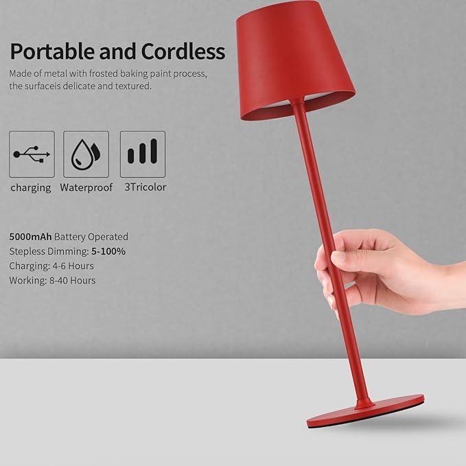 BGFHome Cordless Table Lamp LED Desk lamp,5000mAh Rechargeable Touch Night Light Wireless Minimalist Design for/Restaurant/Bedroom/Bars/Outdoor Party/Camping/Coffee Shop 2Pack