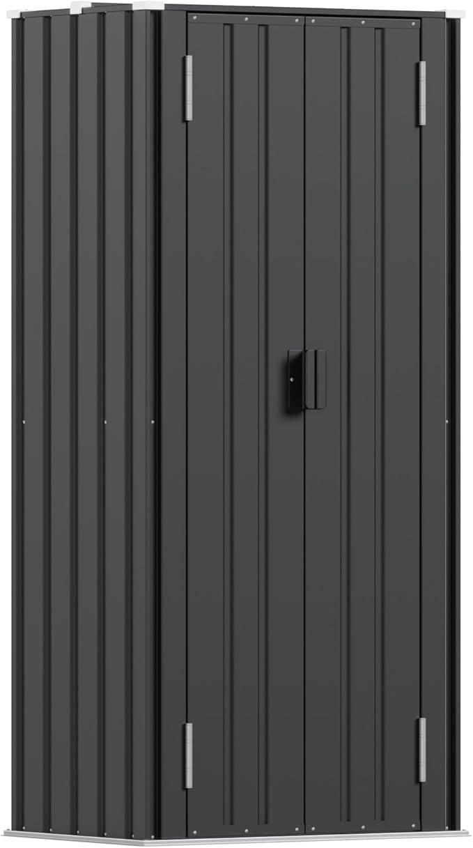 Patiowell 28 Cuft Outdoor Storage Cabinet, Metal Storage Shed with 3 Adjustable Shelves, Indoor Outdoor Vertical Waterproof Tool Shed with Lockable Door for Patio Garden Backyard, Black
