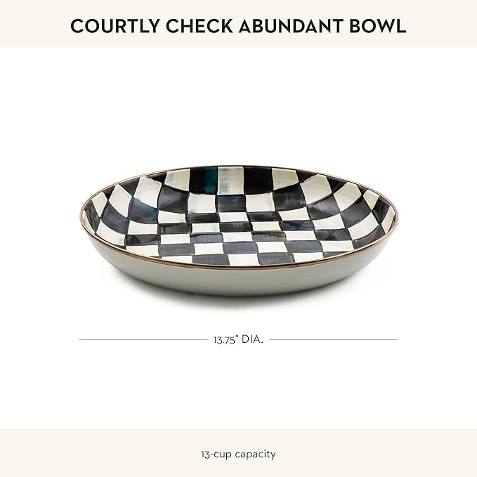 MACKENZIE-CHILDS Enamel Abundant Bowl, Decorative or Serving Bowl, 13-Cup Capacity, Black-and-White Courtly Check