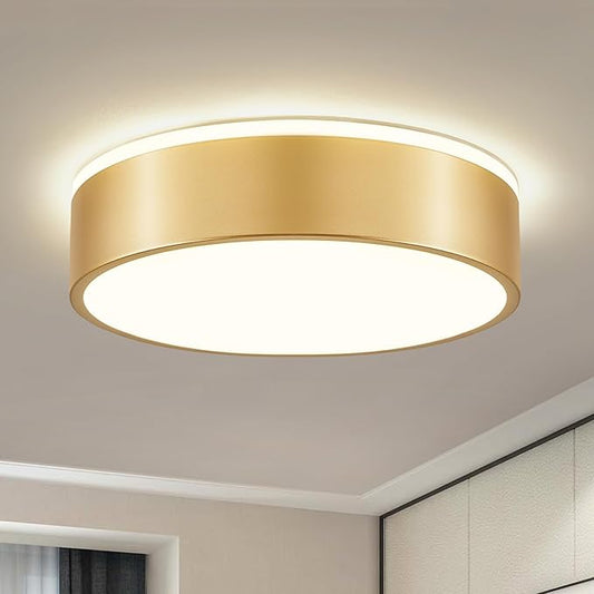 Dimmable Gold LED Flush Mount Ceiling Lights, Modern 5CCT 2700K-6000K Close to Ceiling Light, Minimalist Round Kitchen Lighting Fixtures for Bedroom Hallway Entryway Laundry Room, 11.8 Inch
