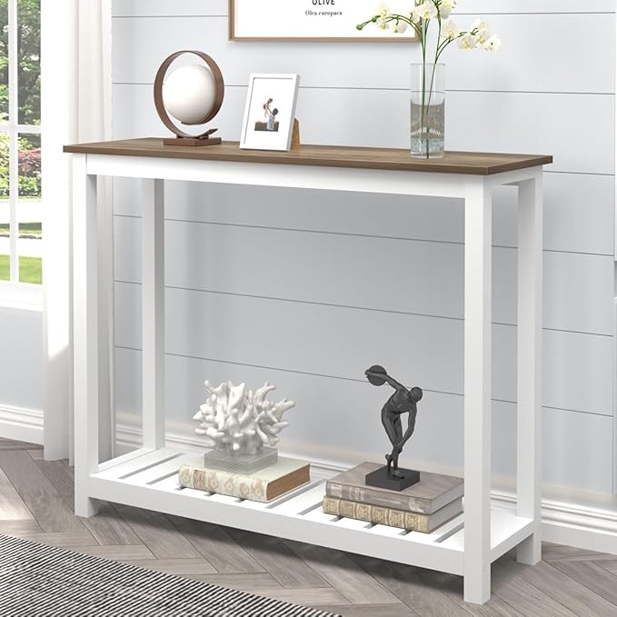 FOLUBAN Farmhouse Sofa Table, Rustic Vintage Console Table for Entryway, Living Room, Hallway, White