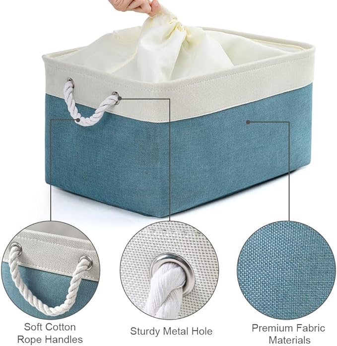 TheWarmHome Storage Baskets for Organizing - Extra Large 3 Pack 17x14x10 inch Storage Bins for Shelves Closet Nursery Bathroom Bedroom Baby Clothes Dog Toy Home Organization (White & Green)