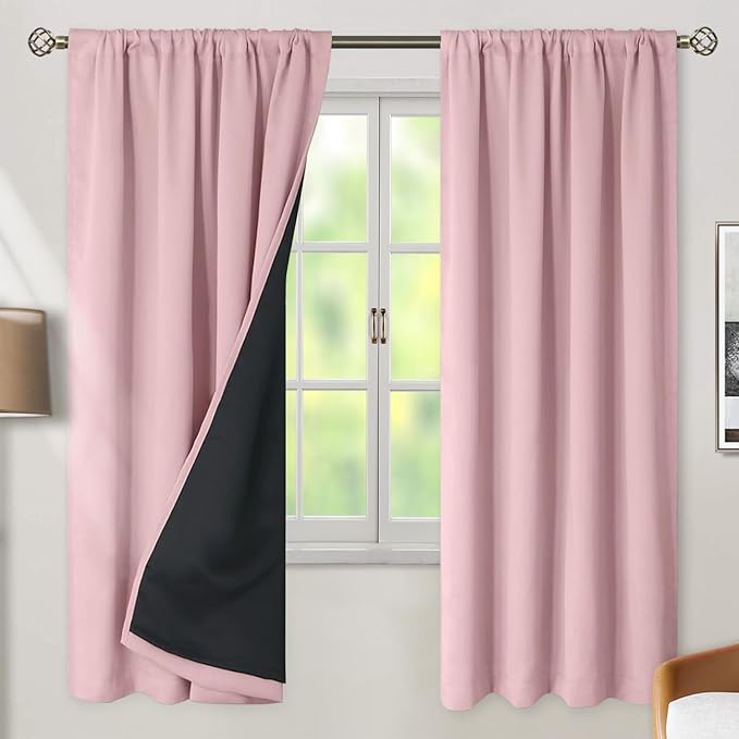 BGment Full Blackout Curtains with Thermal Insulation Liner Curtains, Pink Blackout Curtains Double Layer Room Darkening Rod Pocket and Back Tab Window Curtain for Bedroom(42 x 72 Inch, 2 Panels)