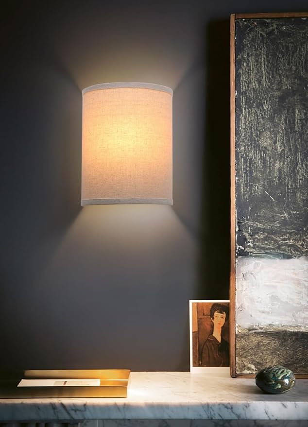 Yosoan Linen Fabric Cloth Boho Vintage Flush Wall Sconce Stairwell Fixture Light, 1-Light Vanity Indoor Hardwired Interior Sconce Cover Shade Lamp for Bedroom Hallway Living Room Corridor