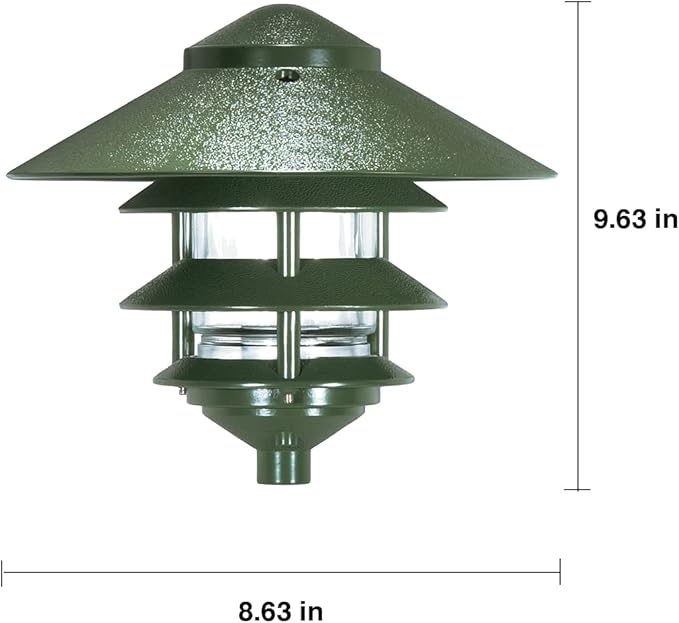 NUVO 76/636 One 2 Louver Hood Outdoor Pagoda Landscape Pathway Light, 3 Tier-Large, Green