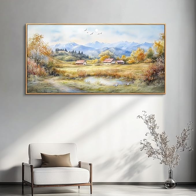 PHAOHUAXM Large Canvas Wall Art For Living Room Wall Decor For Bedroom Office Dining Room Rural Landscape Wall Painting Printing Artwork Pictures Farmhouse Home Decoration Mural 30 x60 Wood Frame