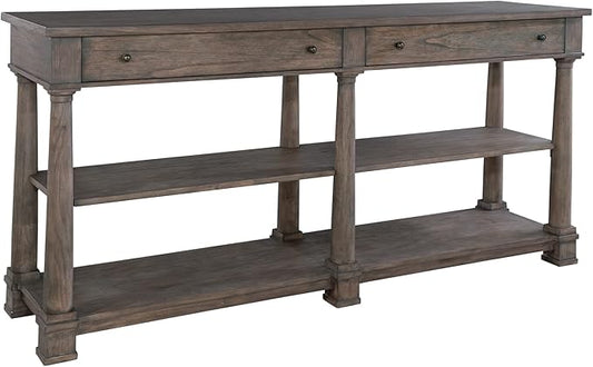 Hekman Furniture Lincoln Park Dining Buffet - Gray Weathered Wood Console Table with Storage Drawers & Open Shelves Antique Brass Hardware Farmhouse Accent Table for Dining Room, Living Room, Entryway
